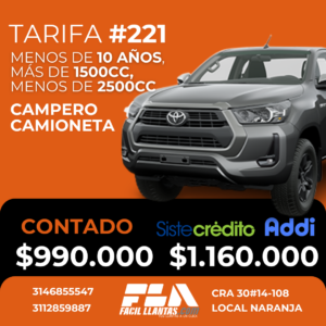 SOAT para Camioneta, mas de 1500cc y menos de 2500cc, menos de 10 años
