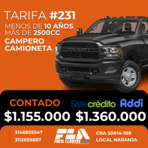 SOAT para Camioneta, mas de 2500cc y menos de 10 años