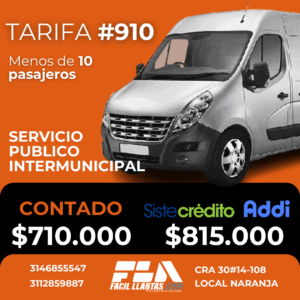 SOAT para Servicio Publico Intermunicipal, menos de 10 pasajeros